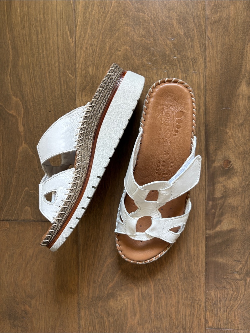 Spring Step White Leather Slide Sandals with Woven Espadrille Platform US 6 EU 3